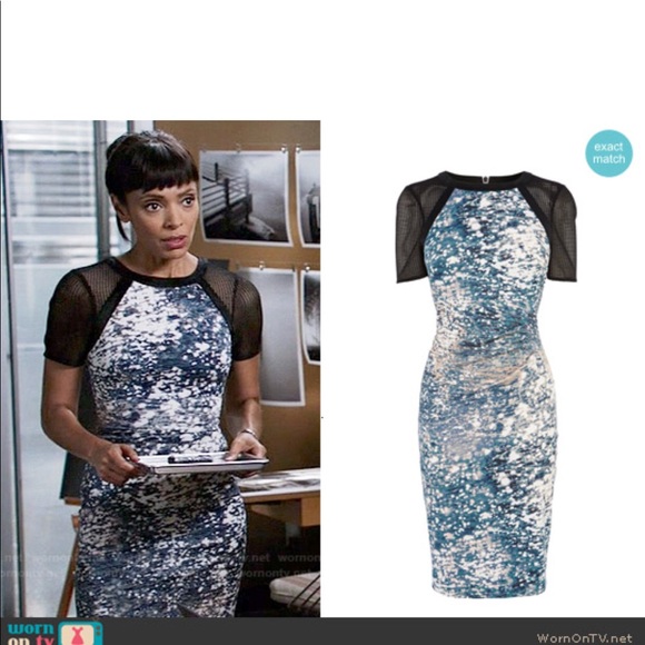 Stylish Karen Millen dress UK8 US 2 w black mesh sleeves - Picture 4 of 4